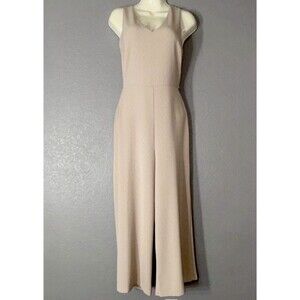 Beige Sleeveless Tie Back Wide-Leg Jumpsuit V-Neck Women's One-Piece